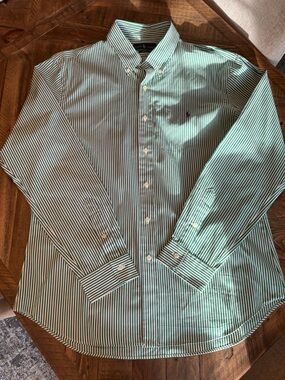 Ralph Lauren Green and White Striped Slim-Fit Shirt